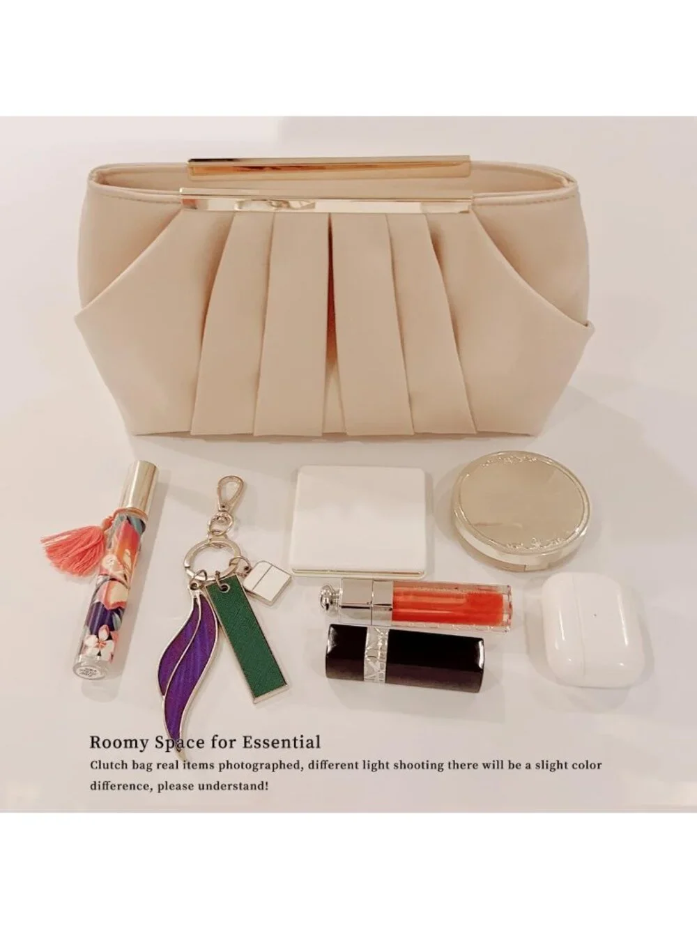 Elegant Evening Clutch Purse for Women, Detachable Chain Strap, Pleated Design